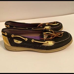 SPERRY Size 10- black and gold 🥰